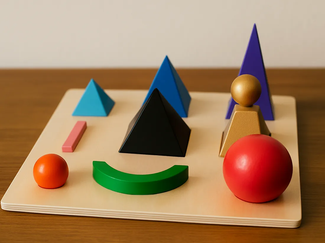 A child's hands building a sentence with Montessori grammar blocks